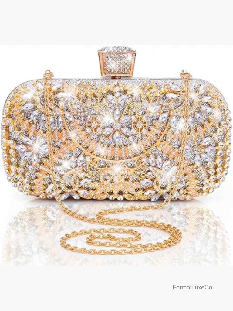 Rhinestone Clutch Purse With Chain Strap, Sparkly Evening Bag, Wedding Handbag
